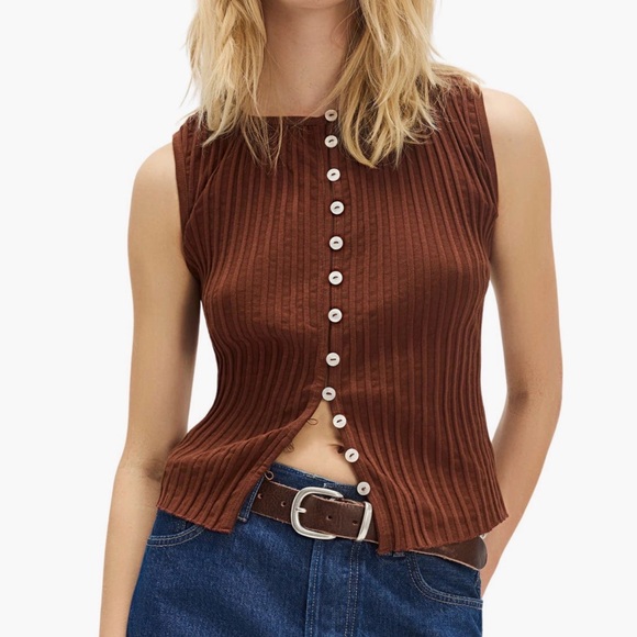 Free People Tilly Rib Button-Up Top - Picture 1 of 3